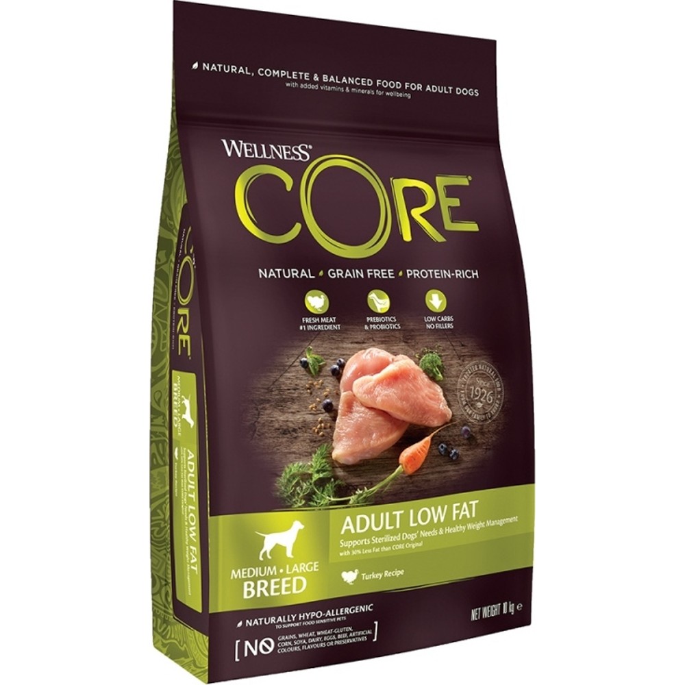 Wellness Core Adult Medium-Large Breed Low Fat Ξηρά Τροφή Σκύλου με Γαλοπούλα Χωρίς Σιτηρά 10kg